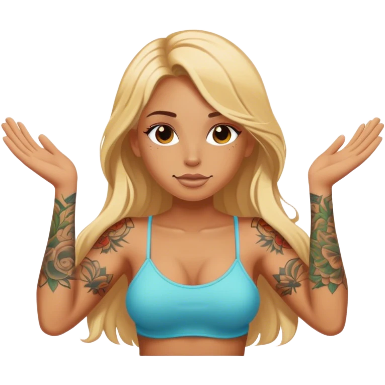 girl with long blonde hair and tattoos on arms sunbathing emoji