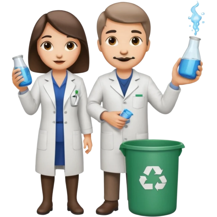 an otter disguised as a woman picking up trash bins, next to a man mad scientist emoji
