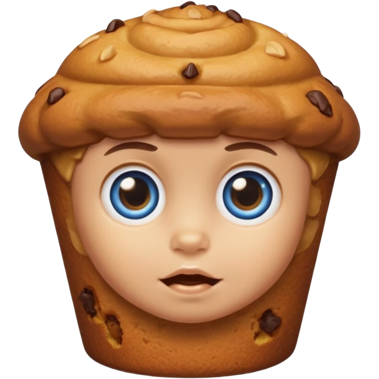 Baby Muffin character with big blue eyes, it does have hair it’s just a muffin  emoji