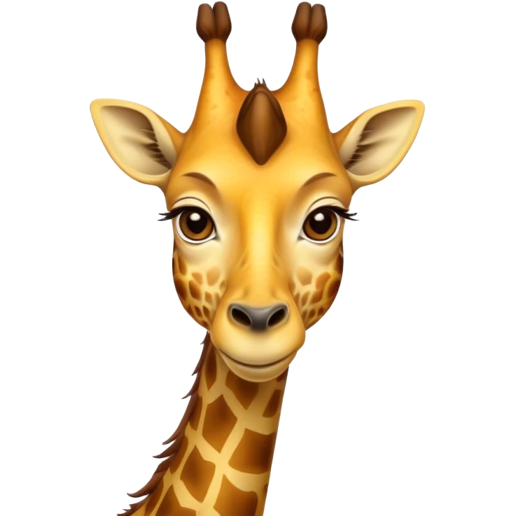 Cinematic Noble Giraffe Portrait Emoji, Poised and regal, with a towering, elegant build and a stunning, patterned Fur of warm yellows and browns, long, graceful neck and soulful, gentle eyes, Simplified yet sharp and sophisticated features, highly detailed, glowing with a soft, dignified glow, high shine, intelligent and graceful, stylized with an air of savannah majesty, focused and attentive, soft glowing outline, capturing the essence of a watchful and confident giant, so majestic it feels as though it could stretch out of the screen with effortless authority! emoji