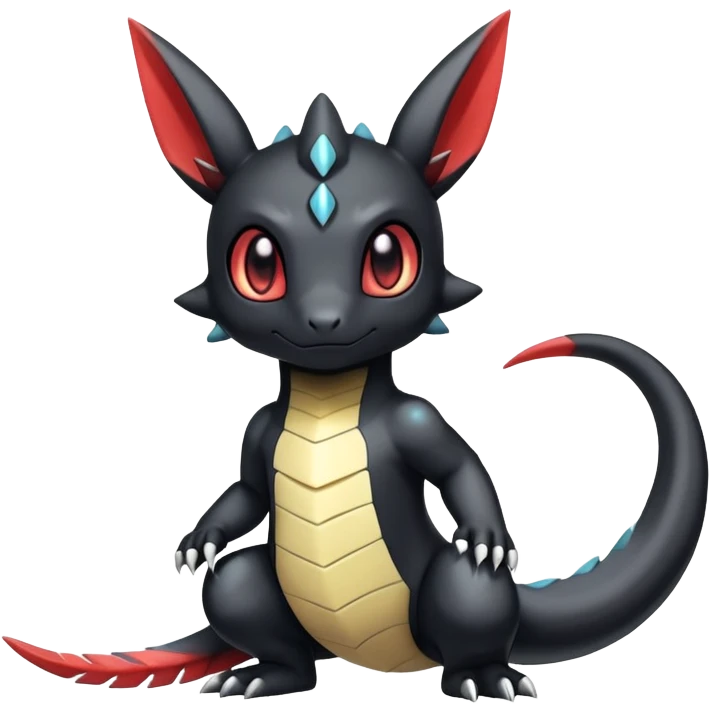 Cute Shiny Chibi Baby Innocent Ethereal Guilmon-Salandit-Umbreon-Fakémon-hybrid-creature (full body)  emoji