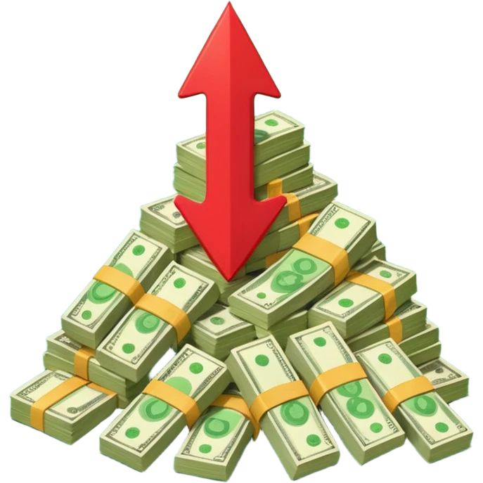 a pile of money with red arrow up emoji