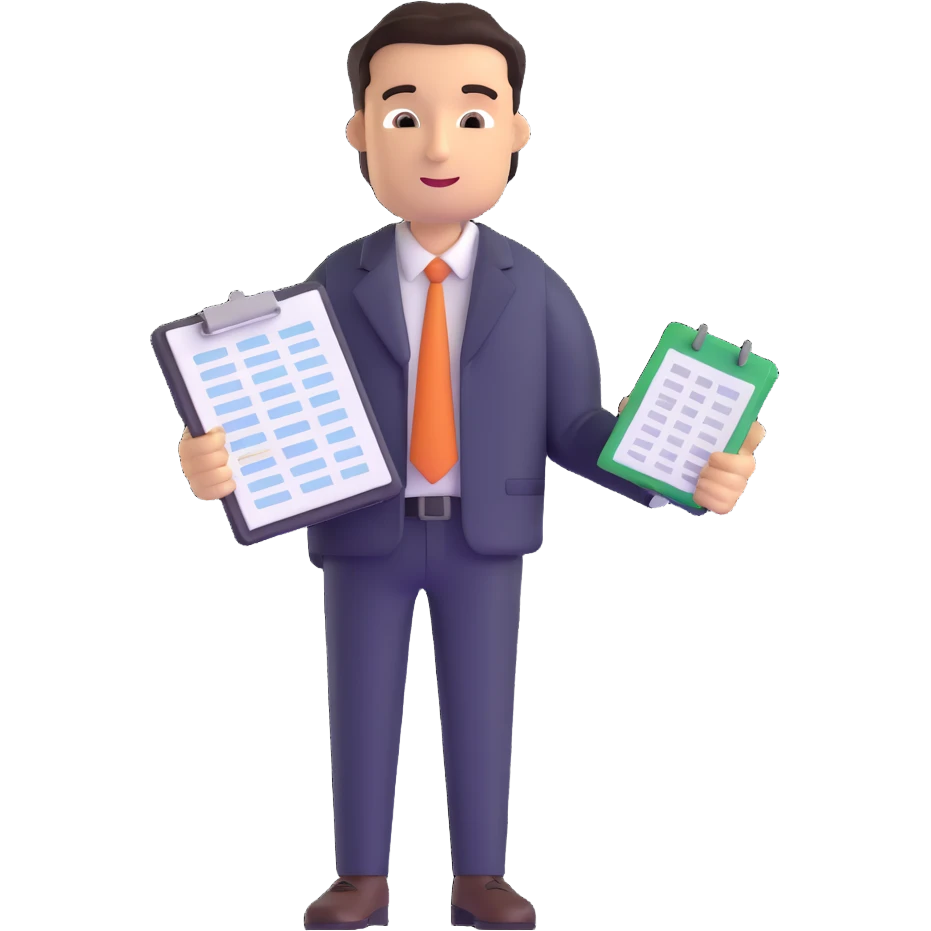 male accountant with spreadsheet and accounting tools emoji
