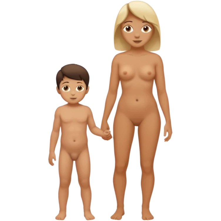 A mom and small son standing naked full body emoji