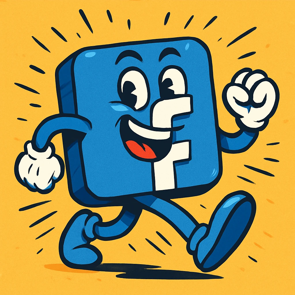 animated Facebook logo, energetic, eye-catching, contemporary emoji