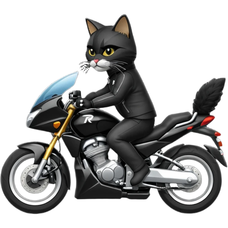 a hacker cat riding a motorcycle (apache rtr 200) emoji