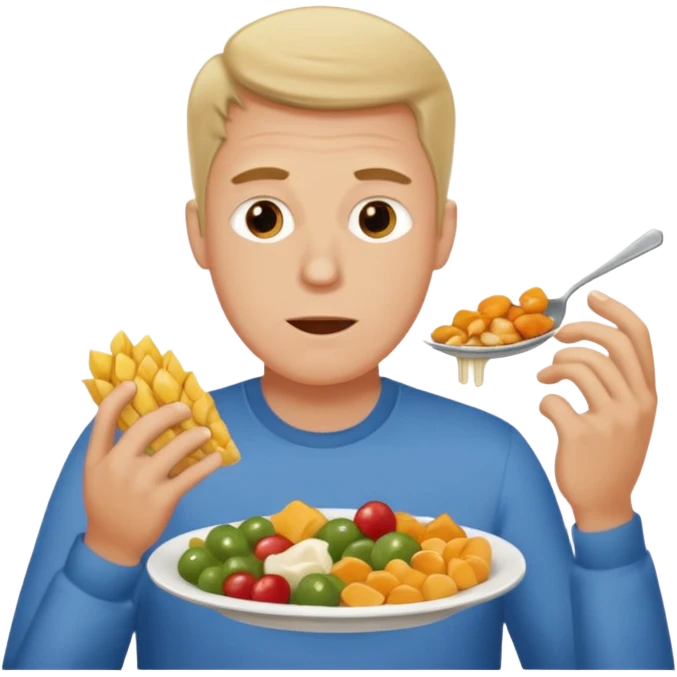 a tall white man eating 100 different foods emoji