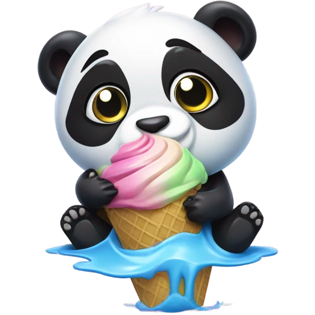 A little panda eats a big OREO ice cream with bamboo and swims in the pool emoji