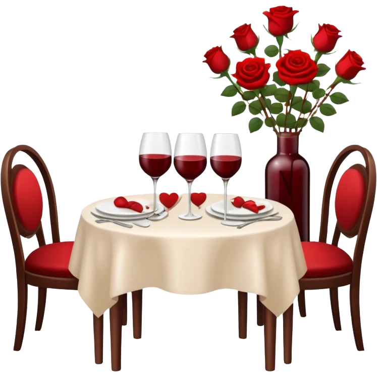  romantic table set for two with roses and red wine emoji