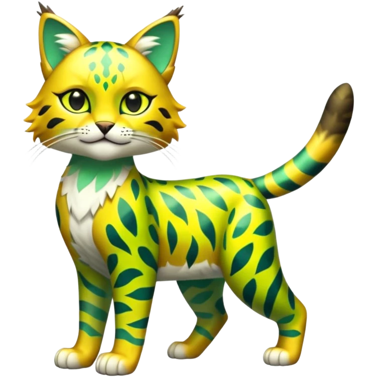 Shiny Tropical Exotic Green and Yellow Electrike-Sprigatito-Bobcat-Amaura-Aurorus-Shiny-glorp-cat-fusion (full body) emoji