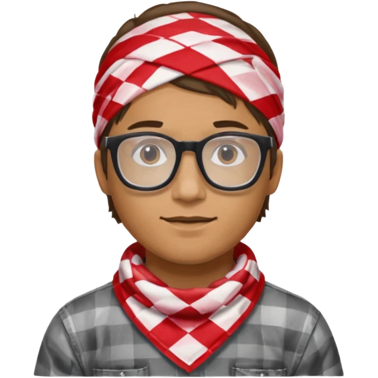 man wear red and white checkered bandana, glasses emoji