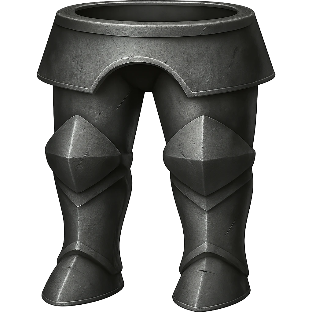 Create an iron version of these platelegs with the same shape, looking a little worn and realistic metallic iron. The style should emulate emoji style with a transparent background. emoji