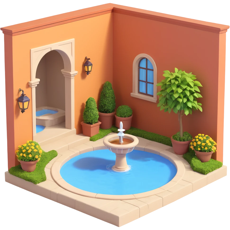 tiny courtyard with a central fountain emoji