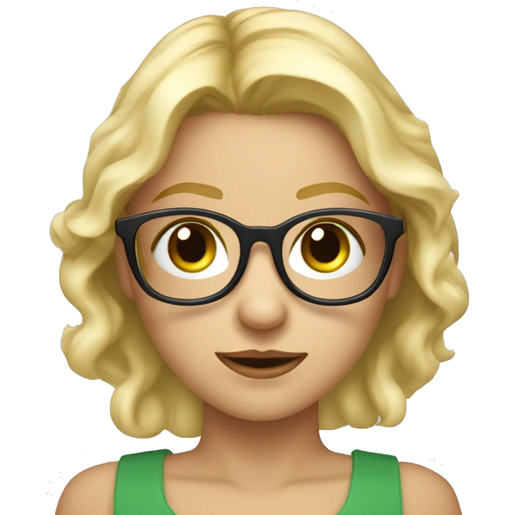 Mädchen mit brille und mittellangen blonden haaren und langemwimpern und grünen auegen emoji