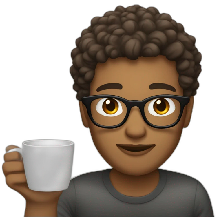 medium skin tone guy with short curly hair wearing glasses drinking a cup of coffee emoji