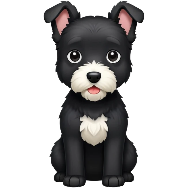 Black terrier with white mouth and ears standing up emoji