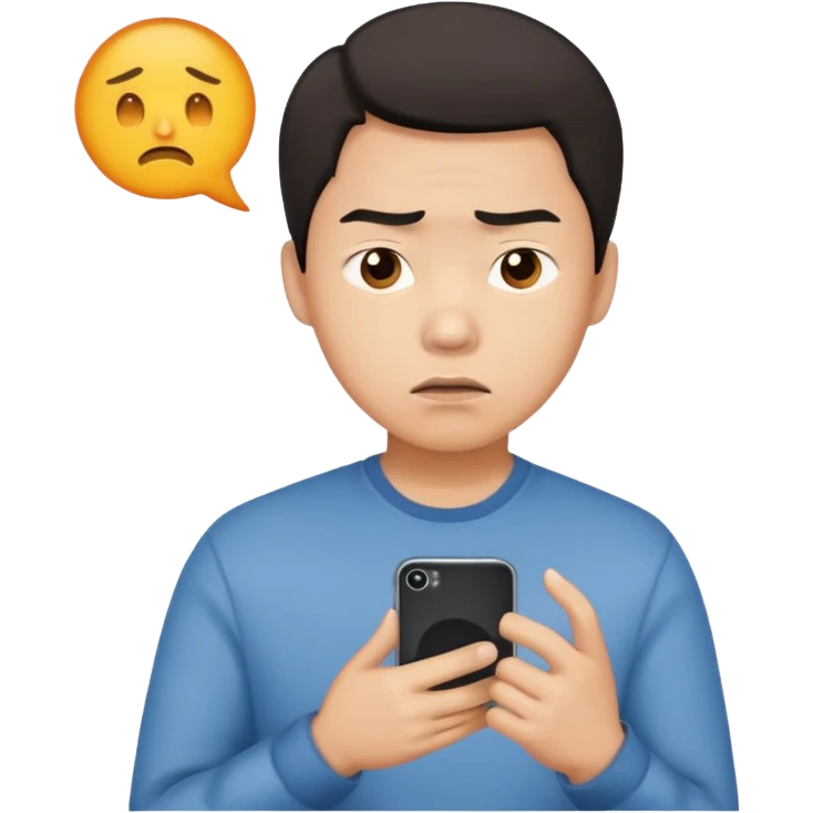 핸드폰을 보는 실망한 동양인남자 emoji
