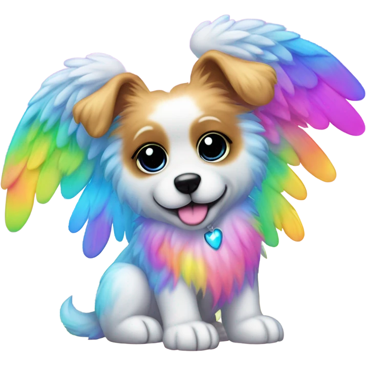 Lisa frank rainbow fluffy puppy with angel wings emoji