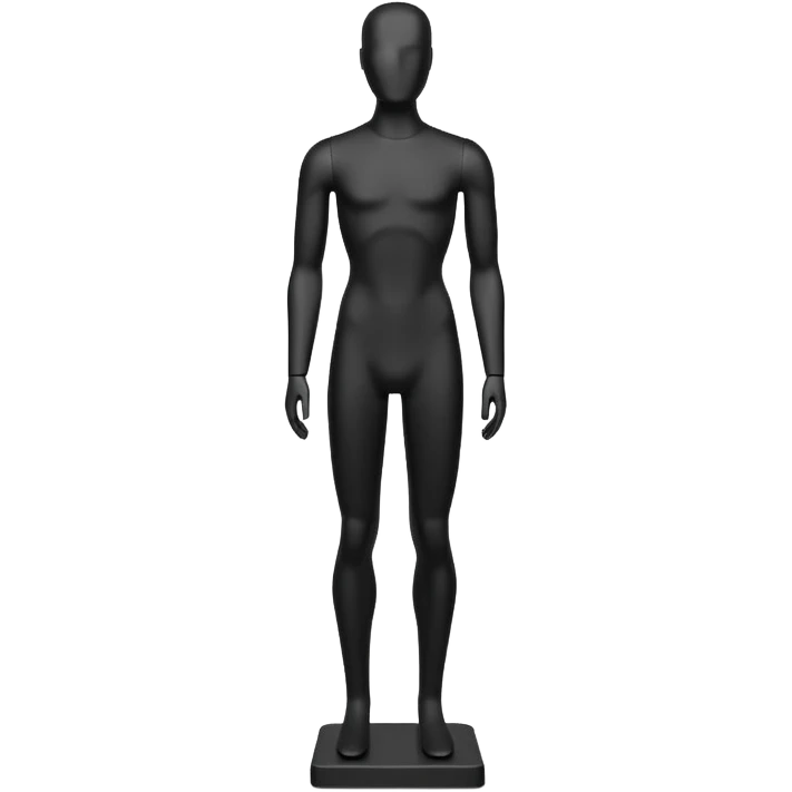Minimalistic flat vector icon, iOS style, thin black contour on white background. Matte black mannequin in front of in 3D monochrome style. emoji