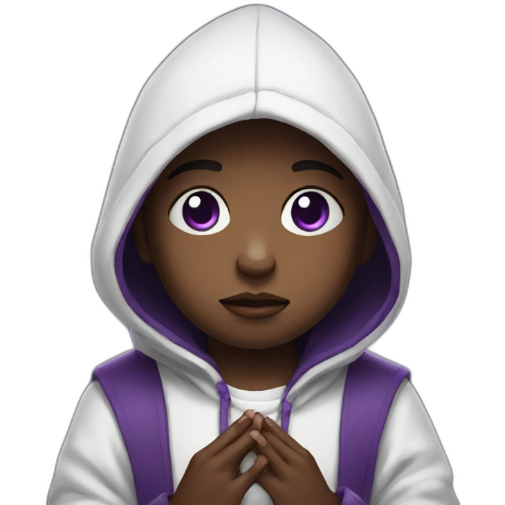Purple eyed boy with panda hoodie praying emoji