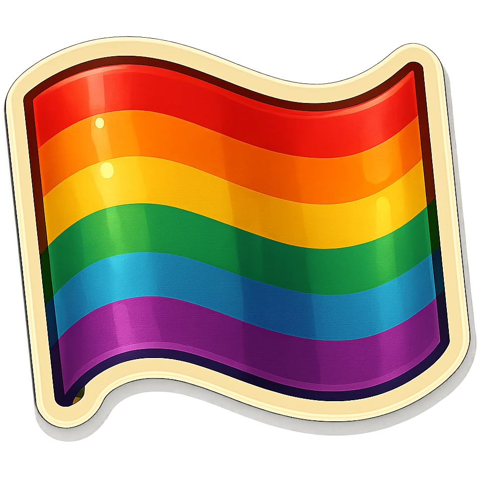 gay pride rainbow flag, waving, vibrant colors, retro sticker style emoji