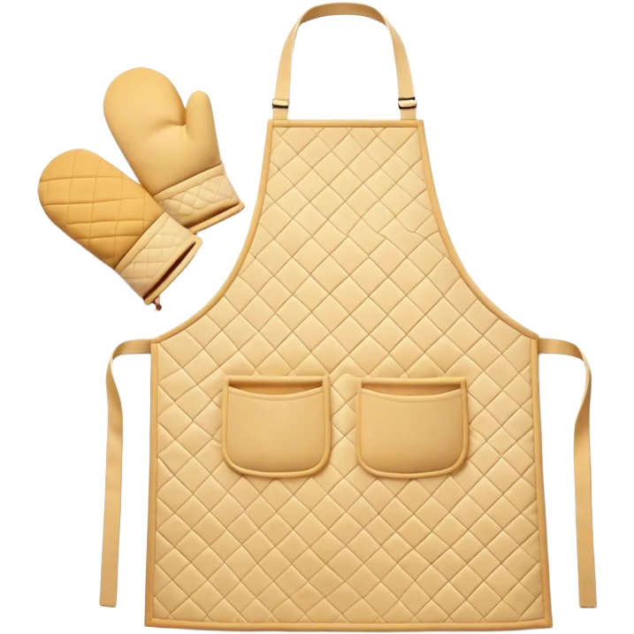 Cinematic Realistic Apron & Oven Mitts, a neatly folded soft pastel apron with subtle fabric textures, resting next to thickly padded oven mitts with a quilted pattern, warm golden kitchen lighting reflecting off the fabrics, evoking a sense of homely warmth and culinary creativity. emoji
