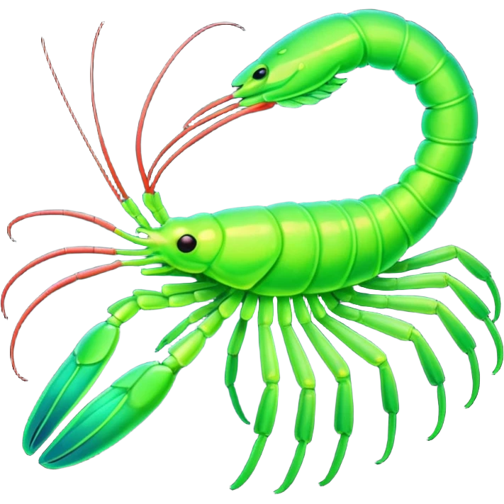 emoji of a glowing green shrimp emoji