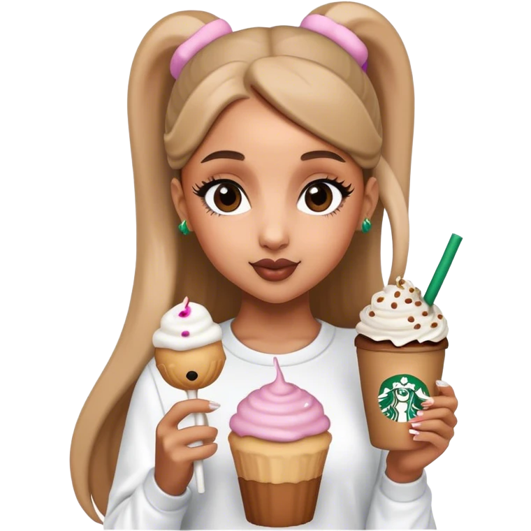 Ariana Grande holding a Starbucks cup and cake pop emoji