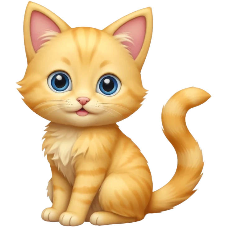 A cute cartoon yellow kitten sitting and wagging its tail and animated and mover. emoji