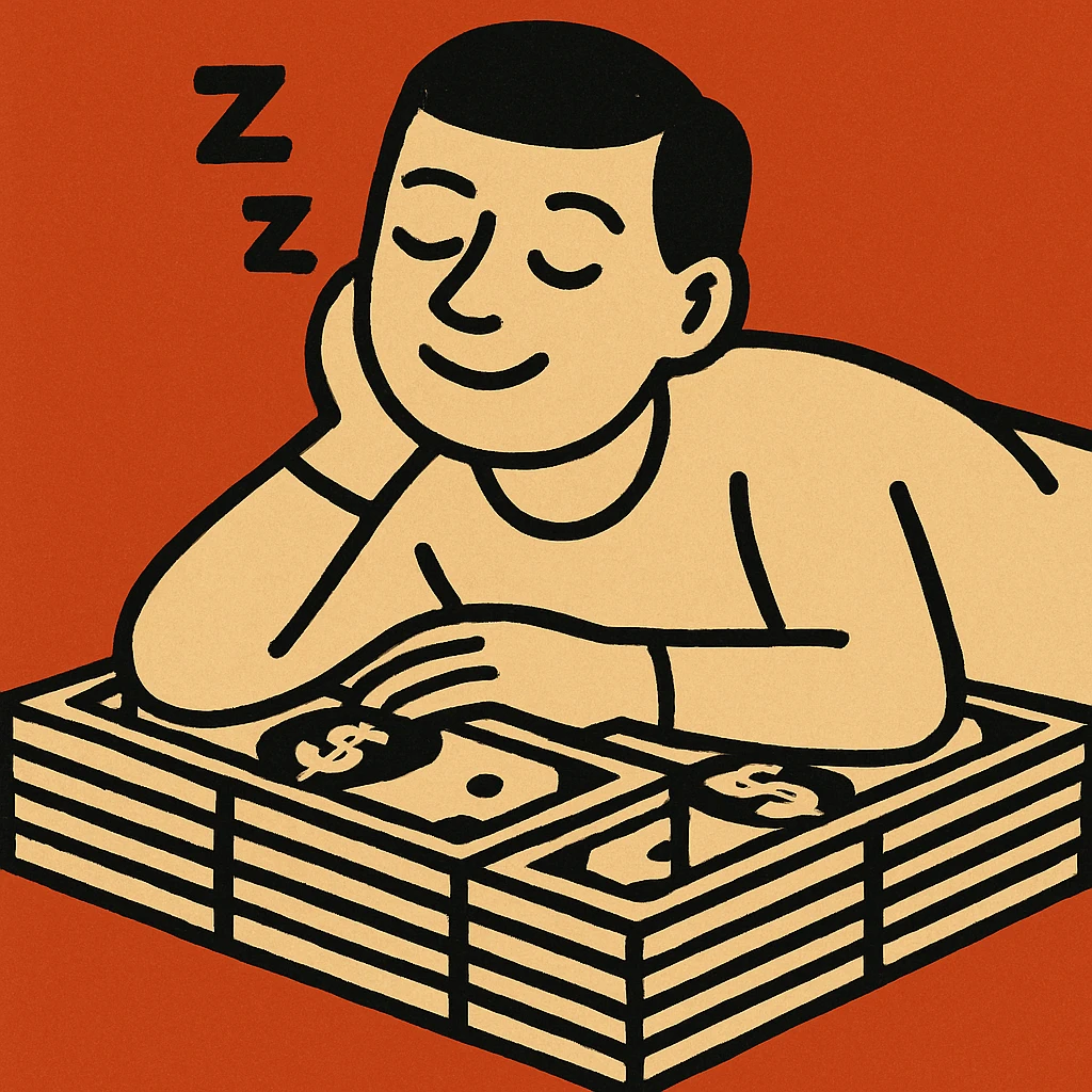 happy person napping on mattress of money emoji