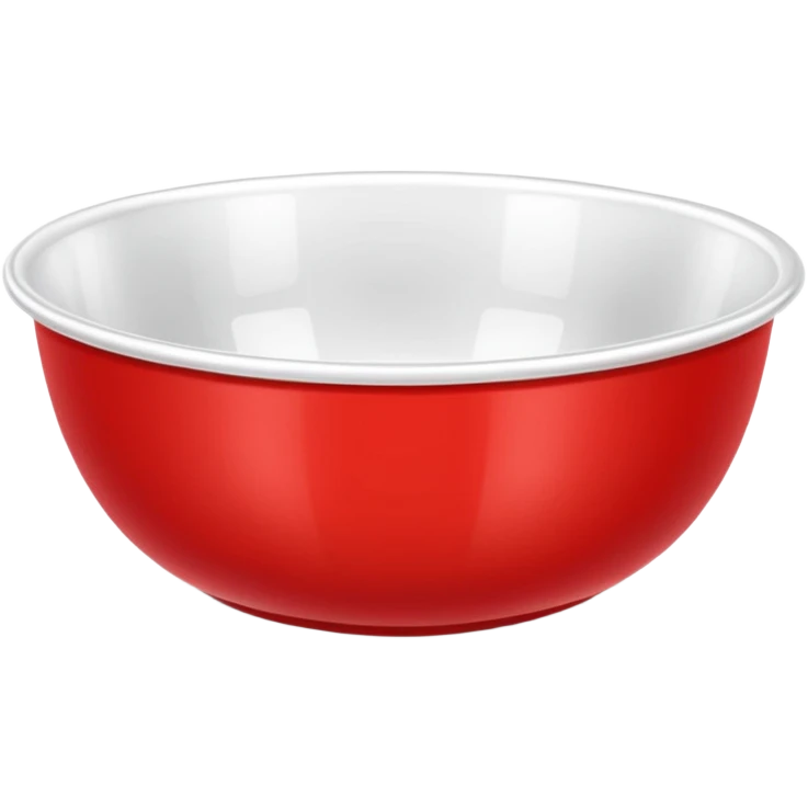 A bright red plastic household bowl. Smooth glossy surface, soft studio lighting, subtle shadow underneath. Product-style photography, crisp focus, minimalistic composition. emoji