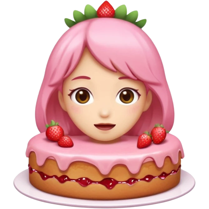  pink runny gooey strawberry jam kawaii cake lady emoji