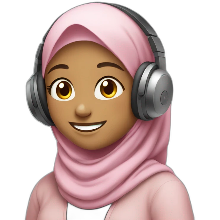 hijab girl with headphone listening to music and smile happy emoji