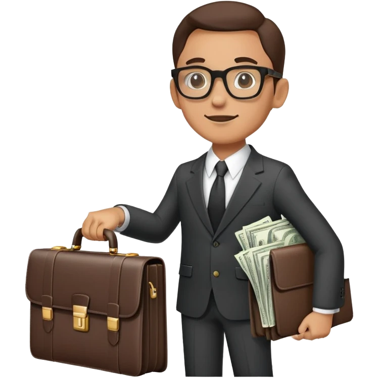 businessman in suit and glasses with an open briefcase full of dollar bills emoji