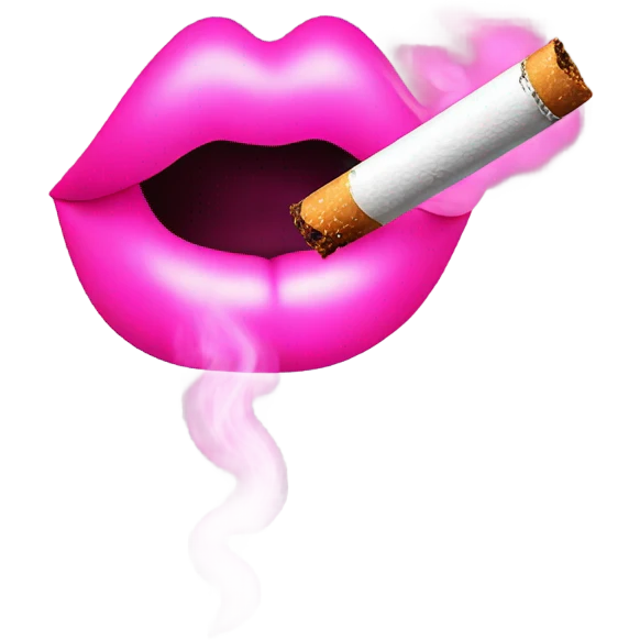 Neon pink lips are blowing smoke, and a cigarette is in her mouth emoji