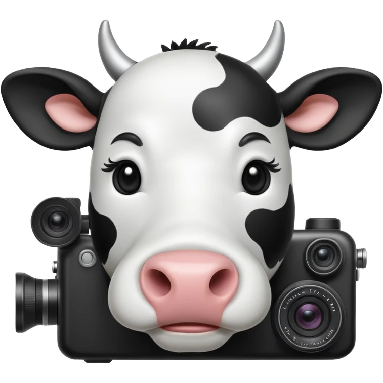cartoon cow's head with camera emoji