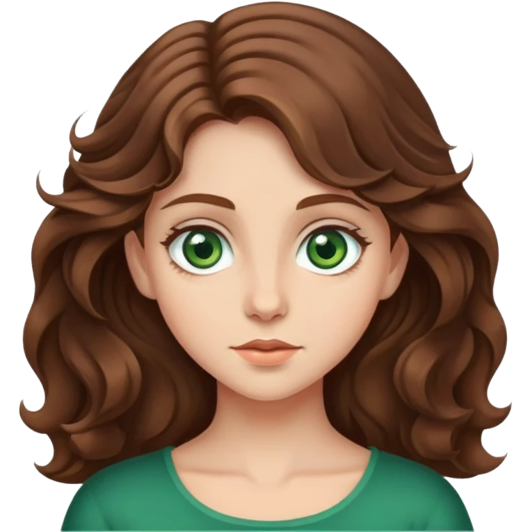 Caucasian girl, wavy hair, big green eyes  emoji