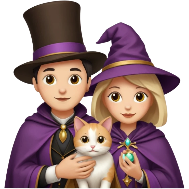 magician couple and their pet cat emoji