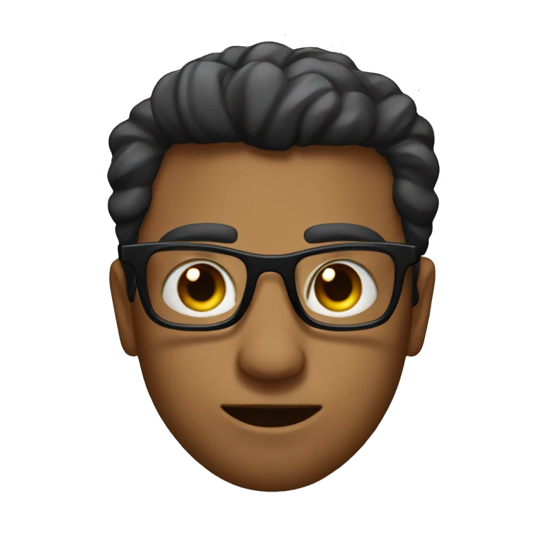 Hombre con lentes, cara larga y pelo bien corto. ojos negros emoji