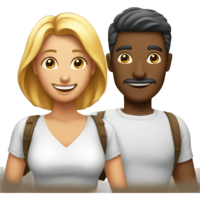 two people one male and one female excited of going on a vacation and thinking of different modes of travel and tickets emoji