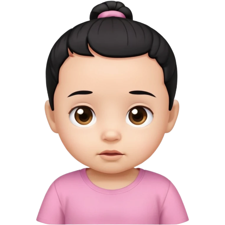baby black hair tied on both sides, pink shirt emoji