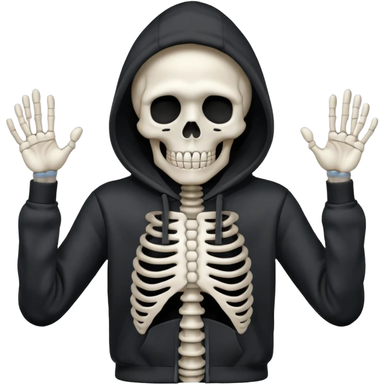 The shrug emoji but a skeleton with a black hoodie emoji