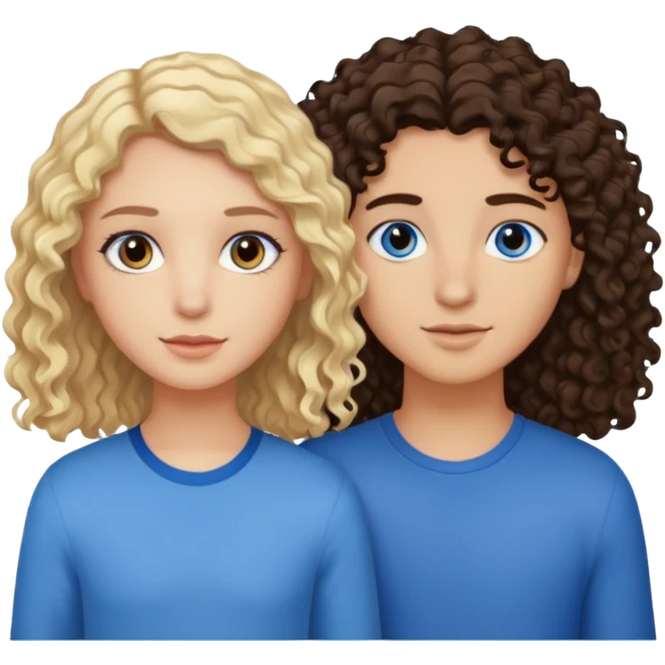 two best friends one brown eyes dark curly hair and the other, blond straight hair, blue eyes emoji