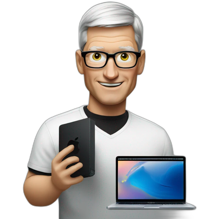 tim cook with a black macbook pro emoji