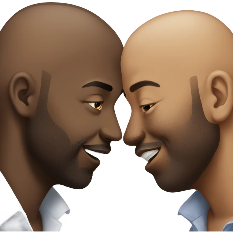 Two black bald guys kissing each other emoji
