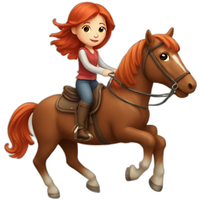 Little red head girl riding a horse emoji
