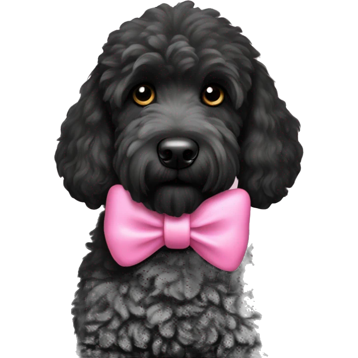 Black Goldendoodle with pink bow emoji
