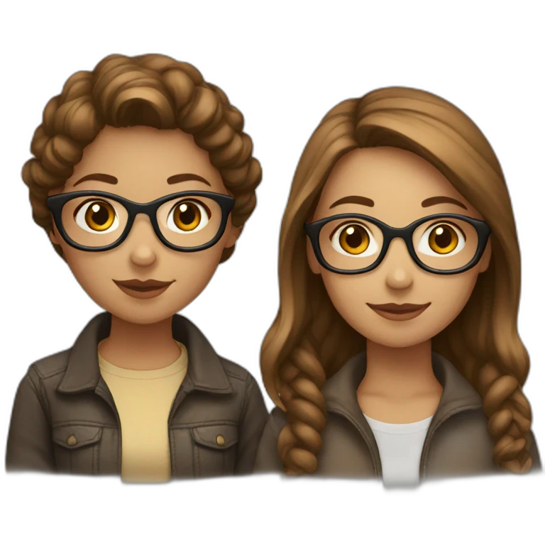 friends; brown haired girl with glasses; light brown haired girl emoji