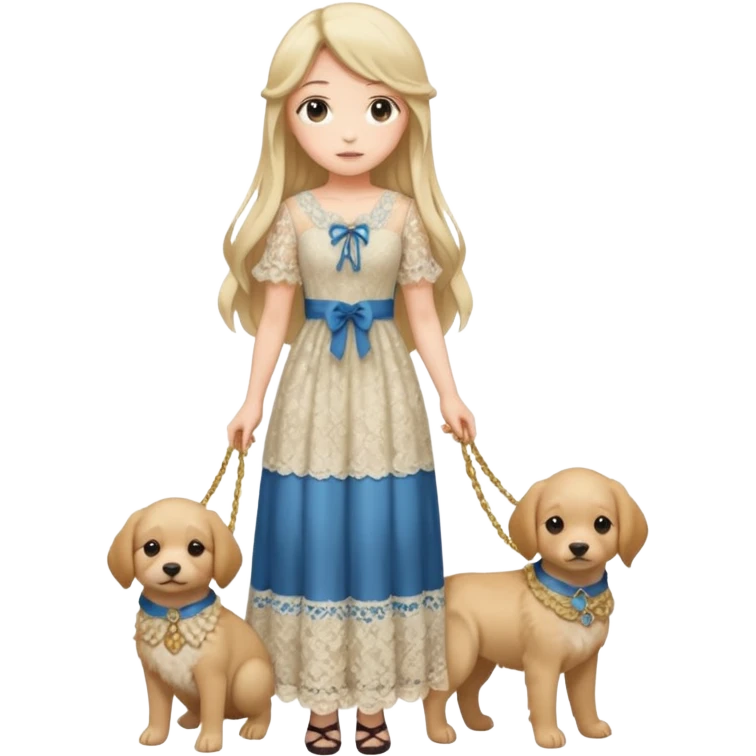 Pastel anime lady long hair with long lace dress full body holding puppy emoji
