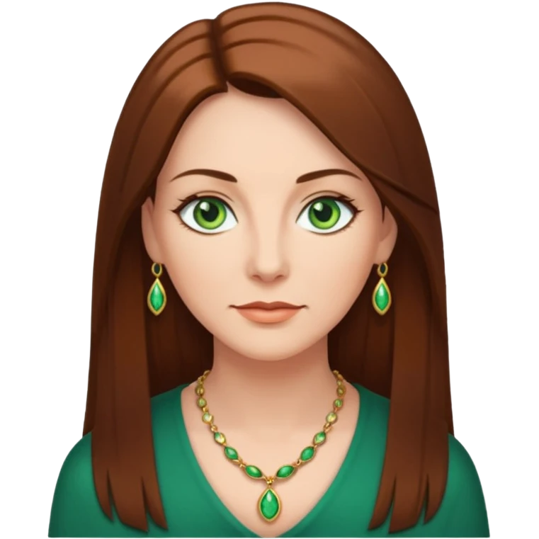 middle age woman with green eyes and long straight brown hair emoji